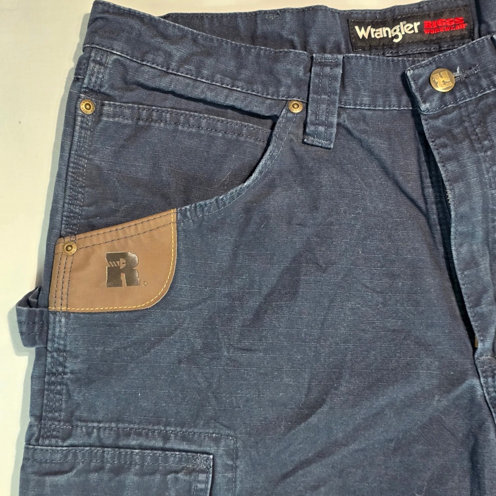 Wrangler Riggs Workwear Mens Navy Blue Ripstop Cargo Pants 35x32 103W060NY - Picture 8 of 16